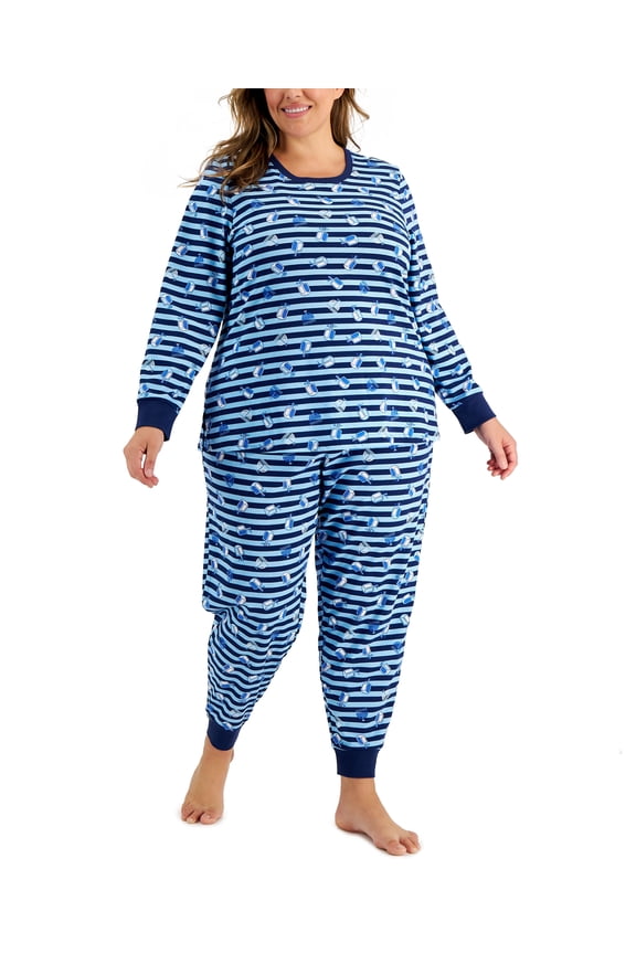 Matching Plus Size Hanukkah Family Pajama Set Medieval Blue 1X