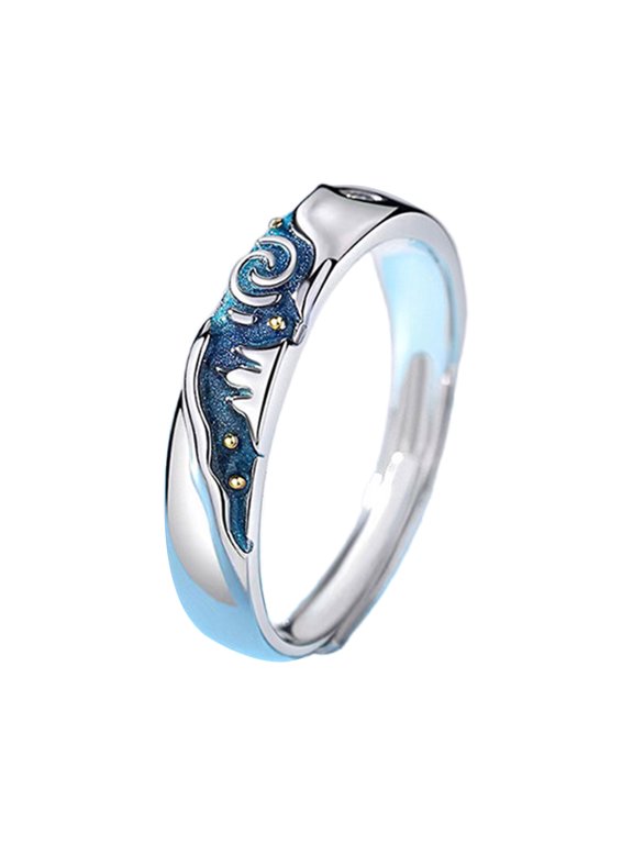 Matching Promise Unique Finger Van-Gogh Starry-Sky Couple Engagement Friendship Jewelry for Women Men
