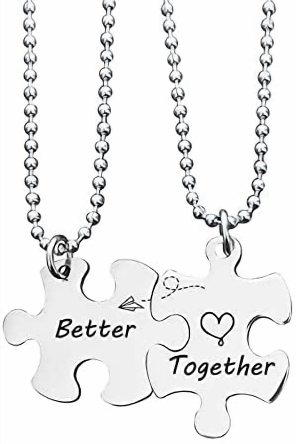 Matching Puzzle Necklace for Couples Gifts - 2 Pcs Puzzle Piece Pendant Necklaces for Boyfriend Girlfriend Husband Wife Anniversary Birthday Gifts