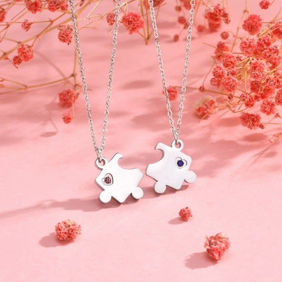 Matching Puzzle Necklaces for Couples Diamond Encrusted Stainless Steel Pendant Necklace Distance Relationship Romantic Jewelry Gift for BF GF Husband Wife