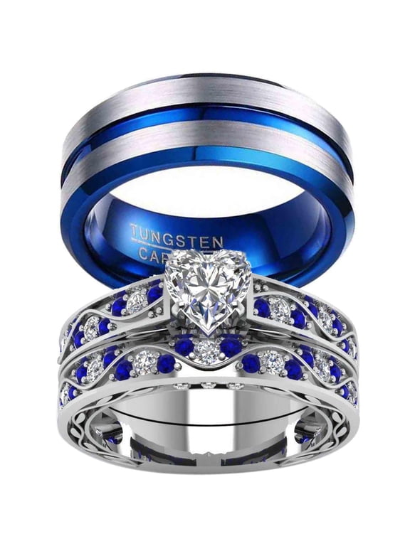Matching Ring Couple Rings White Gold Plated 1CT CZ Women Wedding Ring Sets Female Ring