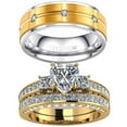 thumbnail image 1 of Matching Ring Couple Rings Yellow Gold Plated 1CT CZ Wedding Ring Sets Titanium Male Ring, 1 of 5