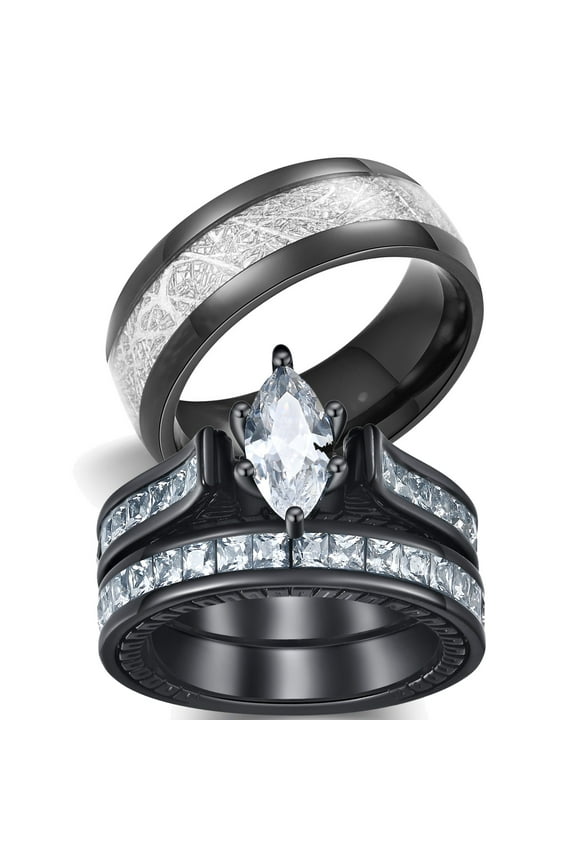 Matching Ring Couple Rings Yellow Gold Plated 2CT CZ Wedding Ring Sets Titanium Male Ring