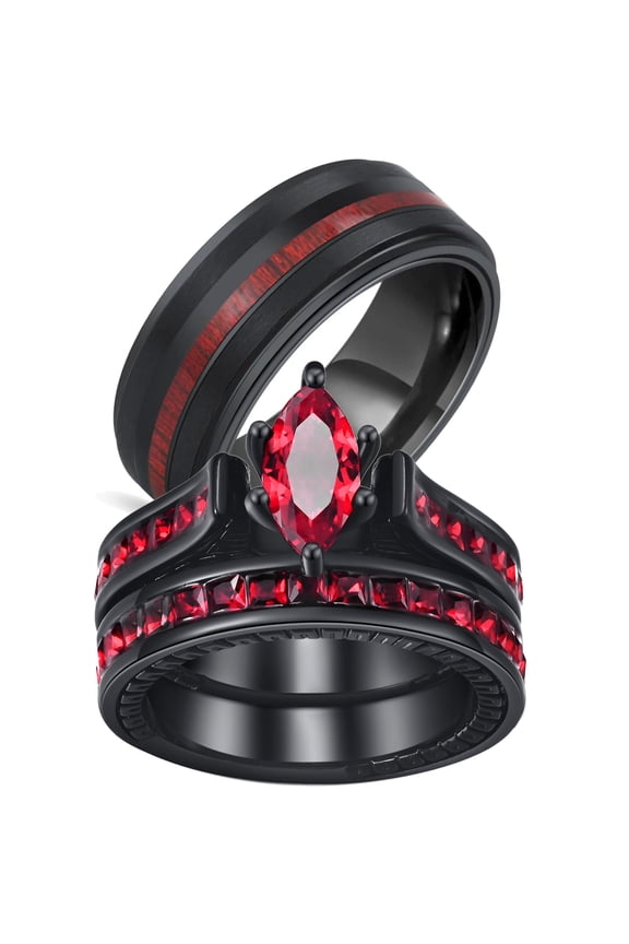 Matching Ring Couple Rings Yellow Gold Plated 2CT CZ Wedding Ring Sets Titanium Male Ring