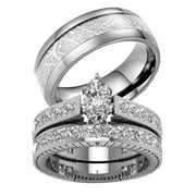 Matching Ring Couple Rings Yellow Gold Plated 2CT CZ Wedding Ring Sets Titanium Male Ring