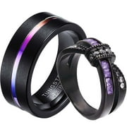 RINGHEART Matching Rings Couple Ring Black Gold Plated 1CT Purple CZ Women Wedding Ring Set