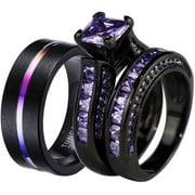 RINGHEART Matching Rings Couple Ring Black Gold Plated Princess cut 1CT CZ Women Wedding Ring Sets