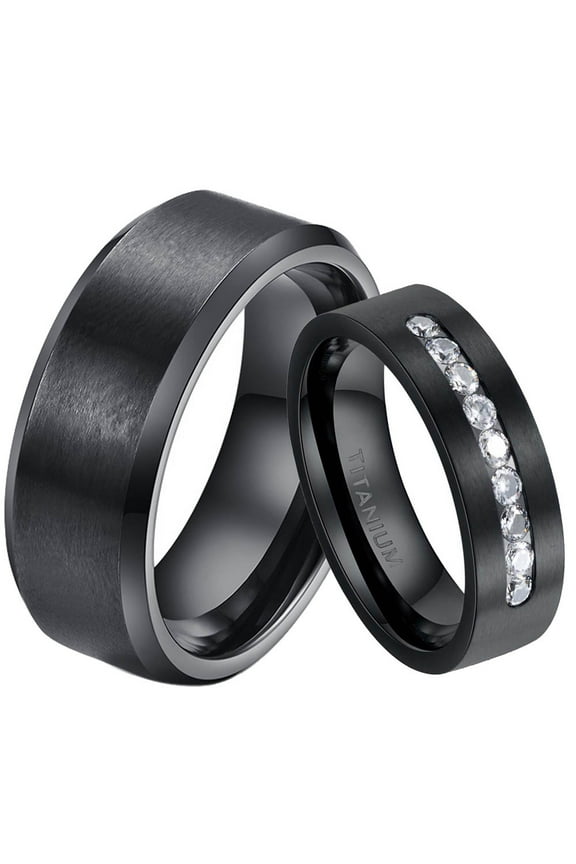 Matching Rings Couple Ring Titanium Steel CZ Women Wedding Ring Wedding Band Male Ring