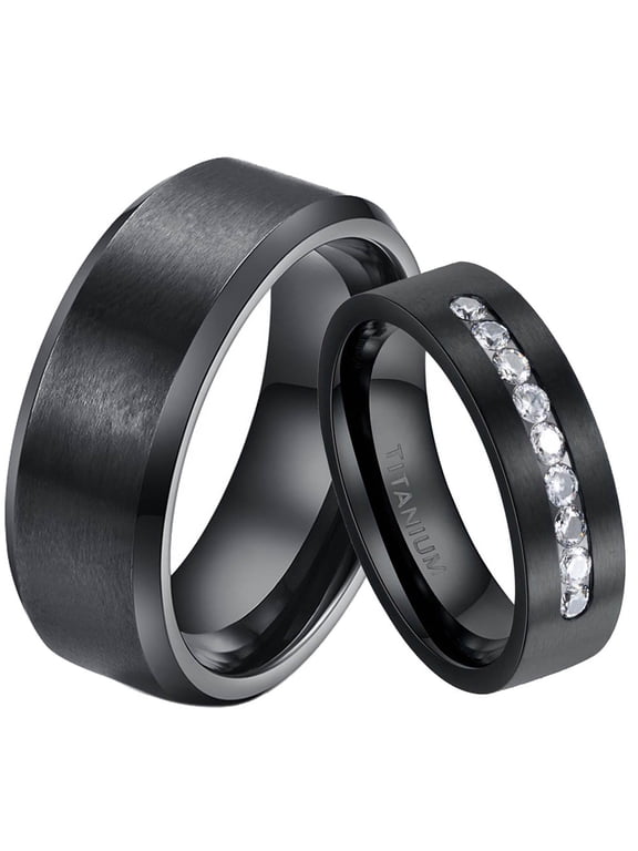 Matching Rings Couple Ring Titanium Steel CZ Women Wedding Ring Wedding Band Male Ring