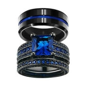 Matching Rings Couple Rings 1.5 CT Blue CZ Women Wedding Ring Sets Male Titanium Ring