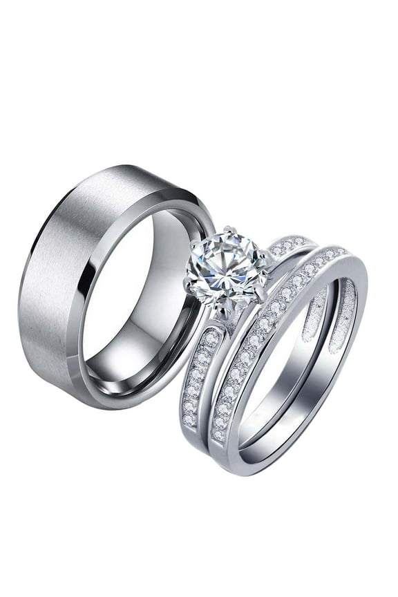 Matching Rings Couple Rings 10kt White Gold Plated CZ Wedding Ring Set for Women