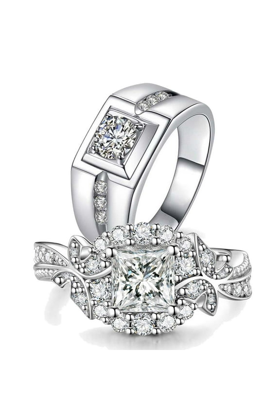 Matching Rings Couple Rings 10kt White Gold Plated CZ Wedding Ring for Women Men Ring