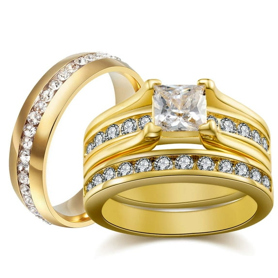 Matching Rings Couple Rings 1CT CZ 10kt Yellow Gold Plated Women Wedding Ring Sets