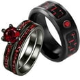 thumbnail image 1 of Matching Rings Couple Rings 1CT Red Cz Wedding Ring Sets Black Gold Female Ring, 1 of 7