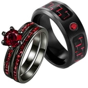 Matching Rings Couple Rings 1CT Red Cz Wedding Ring Sets Black Gold Female Ring