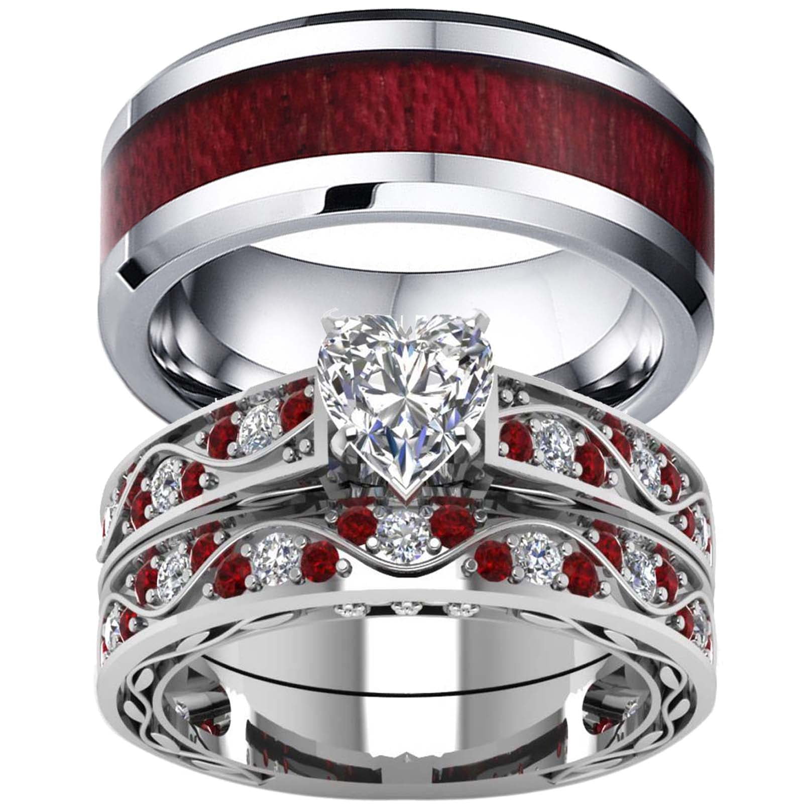 Matching Rings Couple Rings 1CT Red Cz Wedding Ring Sets Black Gold Female  Ring - Walmart.com