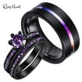 thumbnail image 1 of Matching Rings Couple Rings Black Gold Plated 1CT Purple Cz Women Wedding Ring Sets, 1 of 7