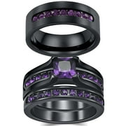Matching Rings His Her Rings Couple Rings 1CT Purple CZ Women Wedding Ring Sets
