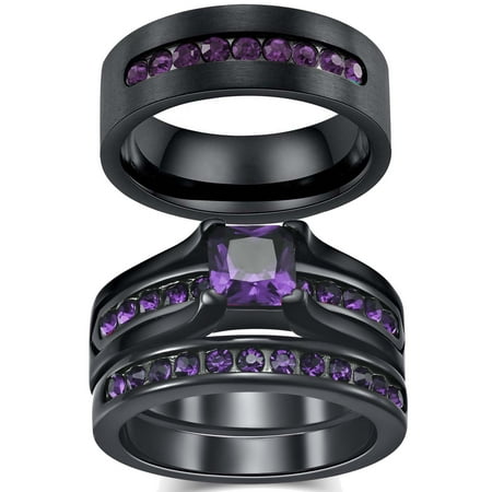 Matching Rings His Her Rings Couple Rings 1CT Purple CZ Women Wedding Ring Sets