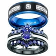 thumbnail image 1 of Matching Rings His and Her Rings Couple Rings 1ct Blue CZ Wedding Ring Sets Wedding Band, 1 of 7