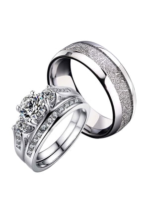 Matching Rings His and Her Rings Couple Rings CZ Wedding Ring Sets White Gold Plated Ring