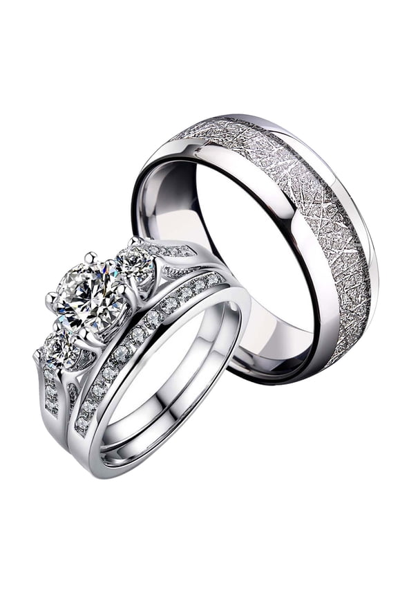 Matching Rings His and Her Rings Couple Rings CZ Wedding Ring Sets White Gold Plated Ring