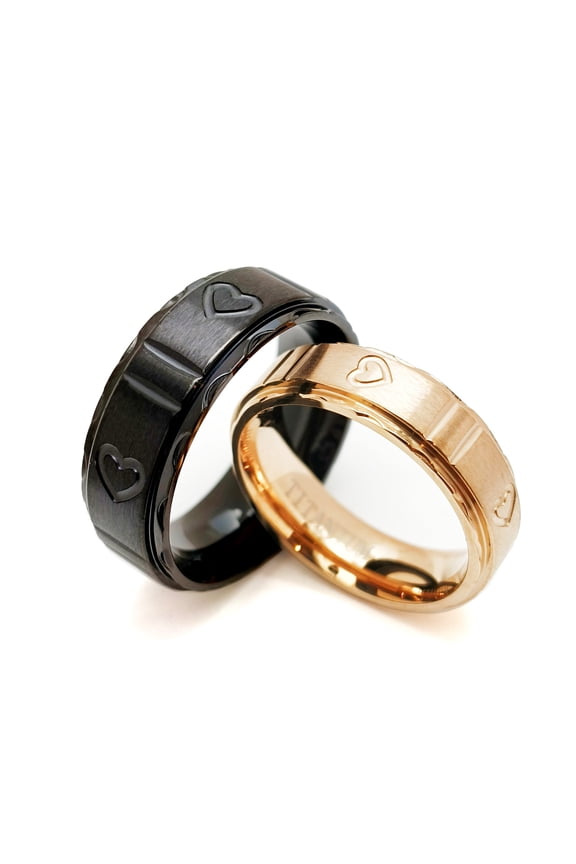 Matching Rings His and Her Rings Couple Rings Titanium Steel Wedding Band Heart Wedding Ring