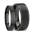 thumbnail image 1 of Matching Rings Set Flat Black Tungsten Ring With Brushed Center Polished Edges, 1 of 2