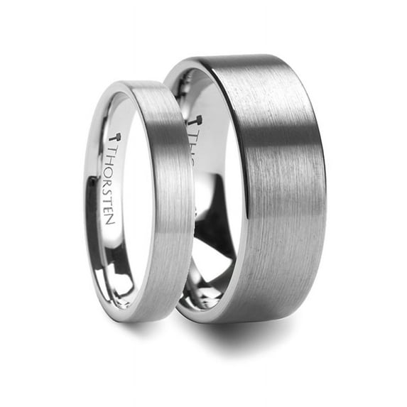 Matching Rings Set Flat Brush Finish Tungsten Wedding Ring