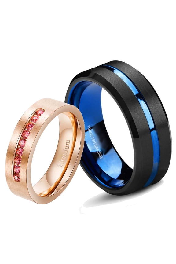 Matching Rings Titanium Couple Rings Rose Gold Plated CZ Wedding Ring for Women
