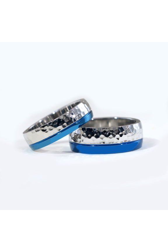 Matching Rings Titanium Steel Blue Ring Couple Rings Wedding Band His and Her Ring