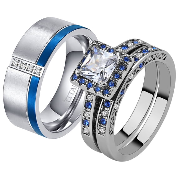 Matching Rings White Gold Plated Couple Rings AAA CZ Wedding Ring Sets for Him and Her