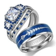 thumbnail image 1 of Matching Rings White Gold Plated Couple Rings Blue CZ Wedding Ring Sets for Him and Her, 1 of 6