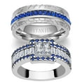 thumbnail image 1 of Matching Rings White Gold Plated Couple Rings Blue CZ Wedding Ring Sets for Him and Her, 1 of 6