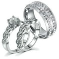 thumbnail image 1 of Matching Rings White Gold Plated Couple Rings CZ Wedding Ring Sets for Him and Her, 1 of 7