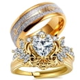 thumbnail image 1 of Matching Rings Yellow Gold Plated Couple Rings Wings 1CT Heart Red CZ Wedding Ring Sets, 1 of 7