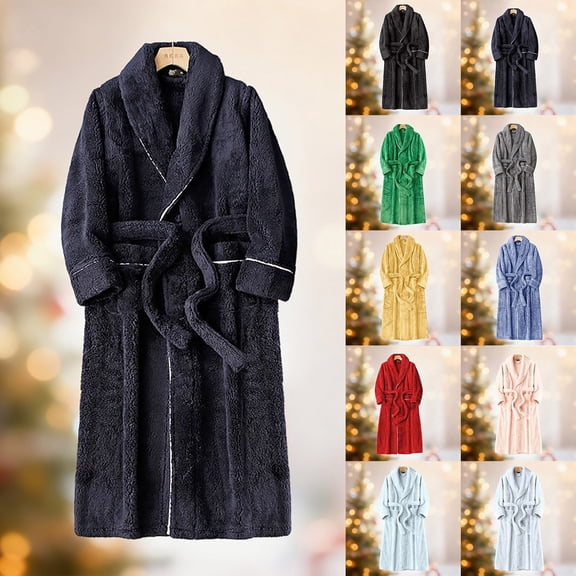 Matching Robes for Couples Soft Plush Bathrobes Fuzzy Robe Bath Pjs Warm Long Sleeve Long Winter V Neck Thick Pocket Spring Flannel Bathrobe