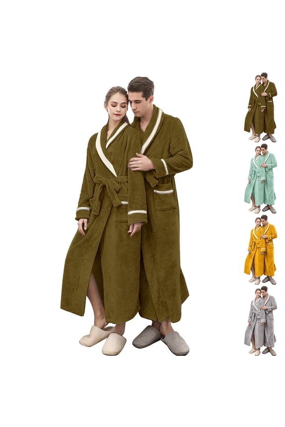 Matching Robes for Couples Soft Plush Bathrobes Fuzzy Robe Bath Pjs Warm Long Sleeve Long Winter V Neck Thick Pocket Spring Flannel Bathrobe