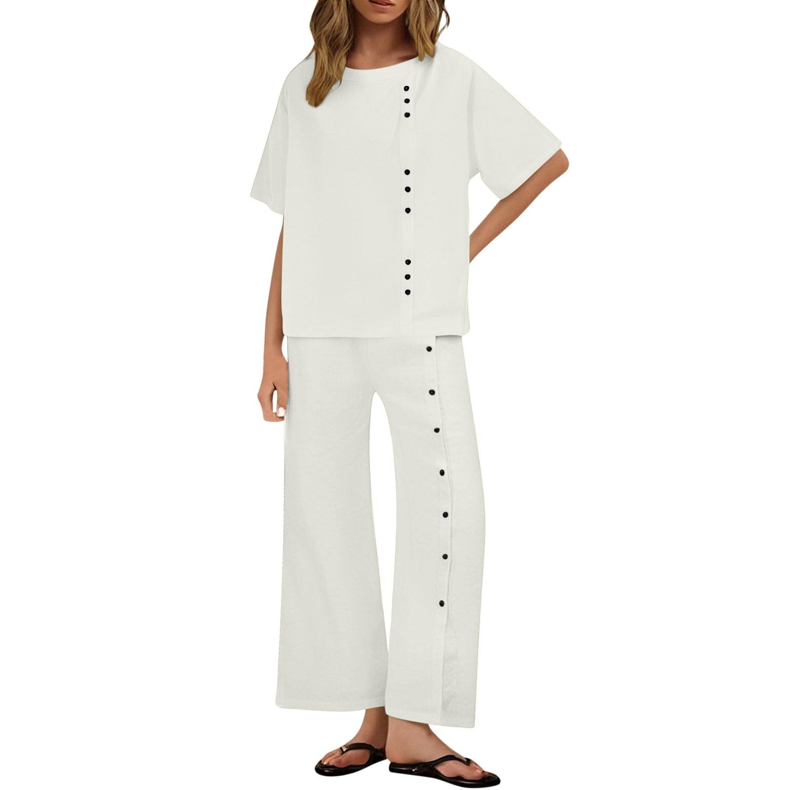 Women's 2-Piece Linen Pajama Set - Long Sleeve Button Shirt & Pants Loungewear