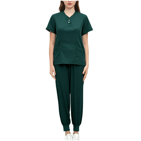 Matching Sets Summer Short Sleeve V-Neck Blouses & Shirts Sets Women's Solid Color Casual and Comfortable V-neck Short Sleeve Tops Wide Leg Long Pants Set Linen Pants Suits 2 Piece Green m