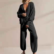 Xdegoge Matching Sets Women Clothing 2 Piece Fall Vneck Knit Ribbed Button Sweater Cardigan 2025 Comfy Outfits Lounge Long Pants Oversized Casual Fashion Matching Clothes