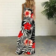 BSYOUFIER Matching Sets Women Clothing Clearance Deals Women Casual Loose Jumpsuit Pockets Baggy Bib Overalls Summer Beach Wide Leg Long Pants Romper Playsuit , Women Jumpsuits Dressy , Womens Romper Red XXL