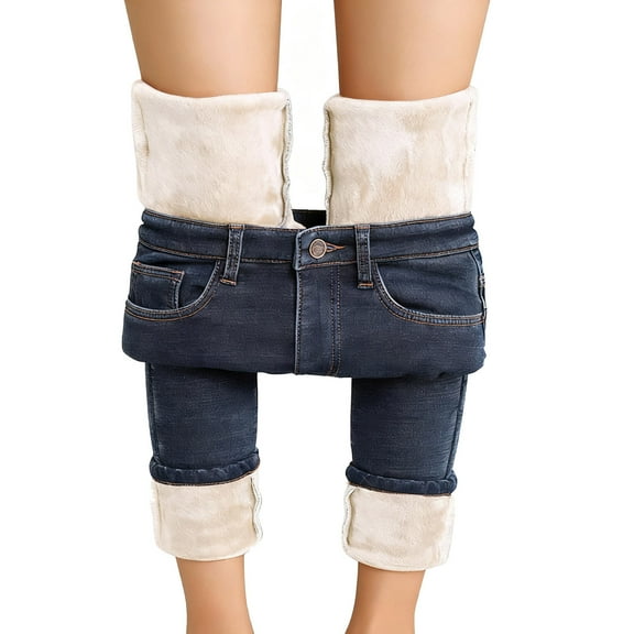 Matching Sets Women Clothing Fall Winter Lined Jeans for High Waist Slim Fit Stretch Warm Thermal Trousers with Insulation Cold Weather Pants