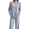 thumbnail image 1 of Matching Sets Women Clothing Fall Winter Two Piece Outfit Sets for Women Wide Leg Pants Ribbed Knit Winter Gray L, 1 of 9