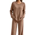 thumbnail image 1 of Matching Sets Women Clothing Fall Winter Two Piece Outfit Sets for Women Wide Leg Pants Ribbed Knit Winter Khaki S, 1 of 9