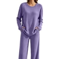thumbnail image 1 of Matching Sets Women Clothing Fall Winter Two Piece Outfit Sets for Women Wide Leg Pants Ribbed Knit Winter Purple S, 1 of 9