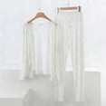 thumbnail image 1 of Matching Sets Women Clothing Going out New Women Lightweight Loungewear Sets Long Sleeve Sleepwear Casual Loose Open Front Cardigans High Waisted Pants White L, 1 of 5