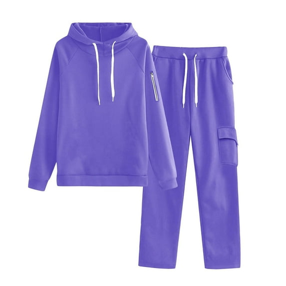 Matching Sets Women Clothing New 2 Piece Travel Sets for Women Trendy Sweatsuits Hoodies Sweatshirts Fall Wide Leg Cargo Sweatpants with Pockets Multicolor XXL
