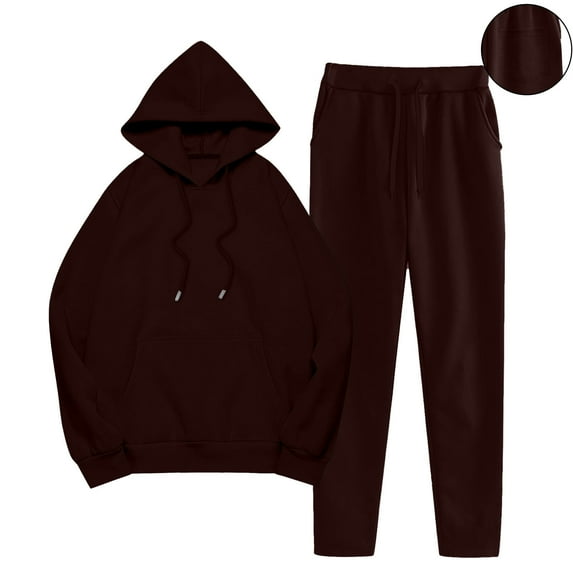 Matching Sets Women Clothing New Womens 2 Piece Tracksuits Long Sleeve Hoodie Sweatsuit Sets Baggy Sweatpants Fall Travel Outfits with Pockets Brown M