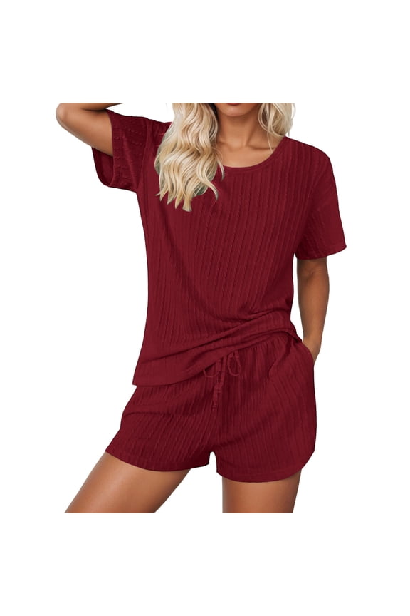 Matching Sets Women Clothing Shorts Sleeve Crew Neck Top and Shorts Going Out Outfits,,2XL